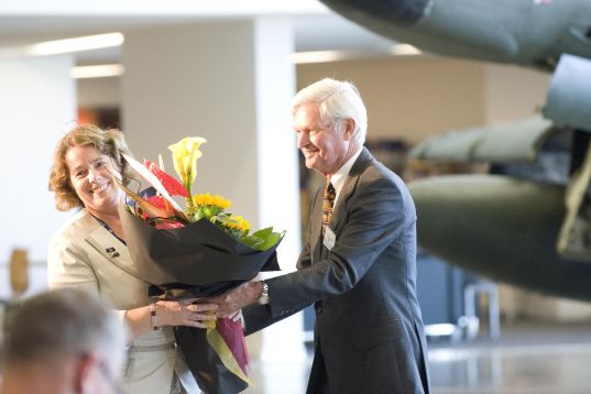 Aircraft Hall_web With the Chairman of the Museum Trust Board, Air Vice-Marshal Peter Adamson (Retd.) at the opening of the Museum’s new extension, 2013. Image: NZDF Official.