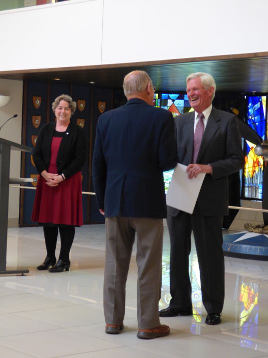 P1020092_web Thérèse looking on as the Chairman of the Museum Trust Board, Air Vice-Marshal Peter Adamson (Retd.), recognises the service of one of our volunteer guides at the annual volunteers’ dinner, 2016.