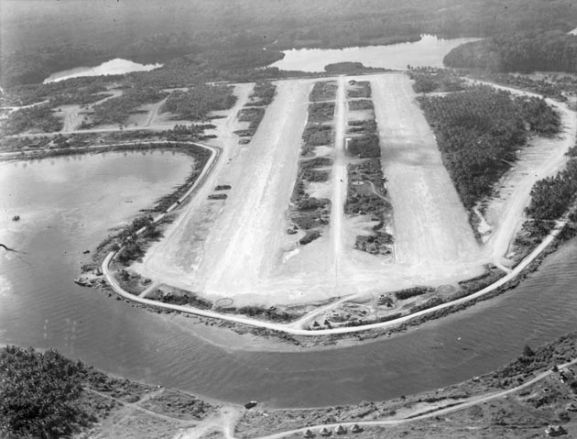 PR3614 copy_web Aerial view of the airstrip at Ondonga, home of the New Zealand Fighter Wing, 1943. Image ref PR3614 ©RNZAF Official.