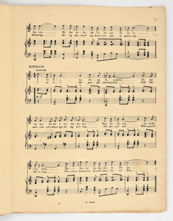 1989-349.2_p4 'Isa Lei – a Fijian Melody' sheet music showing the melody and the lyrics. From the collection of the Air Force Museum of New Zealand.