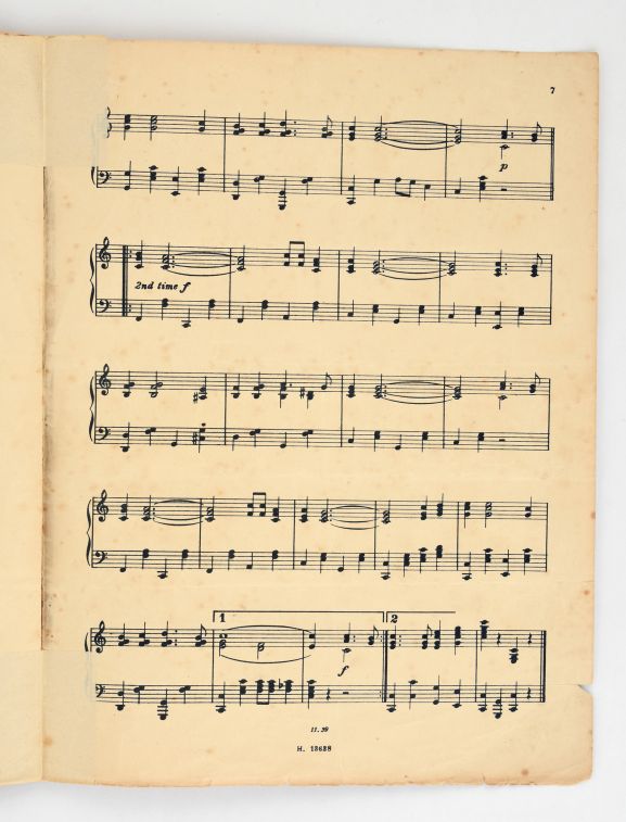 1989-349.2_p6 'Isa Lei – a Fijian Melody' sheet music showing the arrangement of the song into a foxtrot to be danced. From the collection of the Air Force Museum of New Zealand.