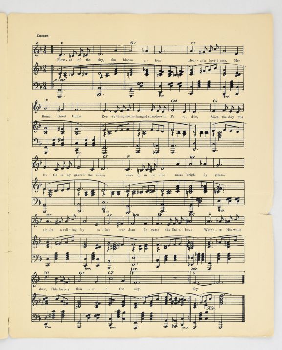 2013-003_p3 'Flower of the Sky' sheet music showing the melody and the lyrics. From the collection of the Air Force Museum of New Zealand.