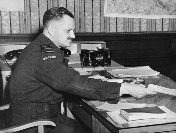 2017-017.136copy_resized Group Captain Ronald Cohen, Senior Air Staff Officer of No. 46 Group during the Berlin Airlift, Buckeburg, Germany. From the collection of the Air Force Museum of New Zealand.