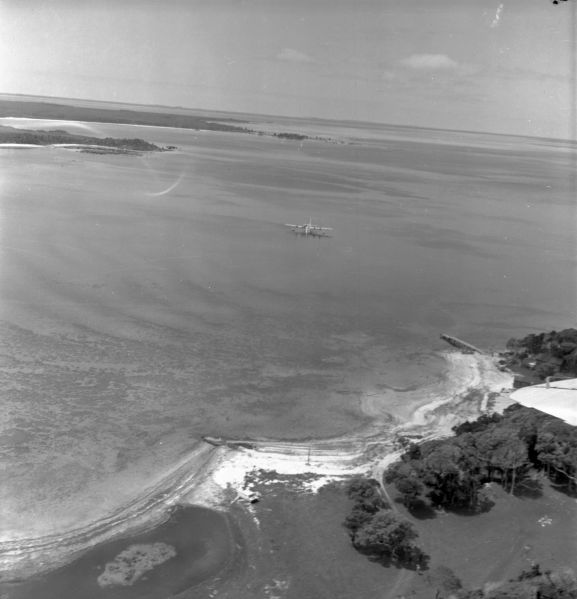 PR2183-R2-10-59 Aerial view of the aircraft in Te Whanga lagoon, Chatham Islands. Image ref: PR2183-R2-10-59 ©RNZAF Official