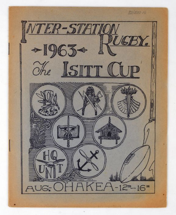1982-023.16 Archive document. Programme for the Isitt Cup rugby competition, held at RNZAF Ohakea in August 1963.
