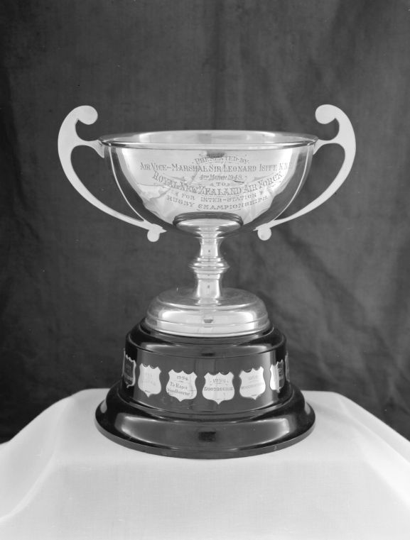 OhG4767~63 Trophy. The Isitt Cup for the Royal New Zealand Air Force rugby competition.