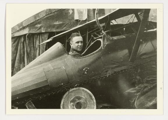 1981-332.25_web Harry Leese in the cockpit of a Royal Aircraft Factory SE.5a fighter of No. 32 Squadron RAF, c 1918.