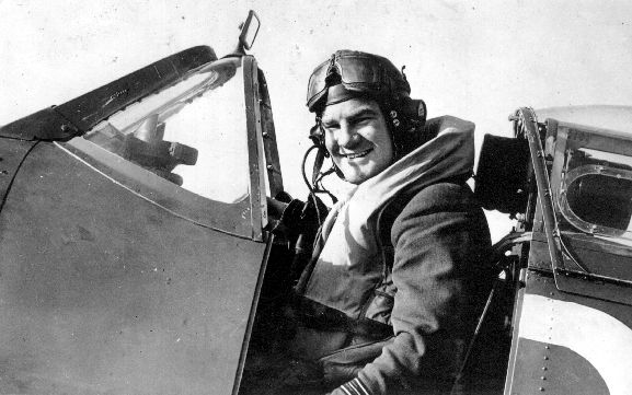 Air Force Museum of New Zealand Wing Commander Alan Deere in the cockpit of his Spitfire.