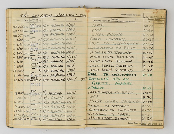 Cardwell log book page Page from Frank Cardwell’s log book.