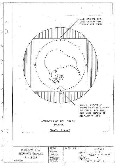 Introduction of Kiwi Roundel (4) Official RNZAF kiwi application drawings, 30 September 1970. RNZAF Official