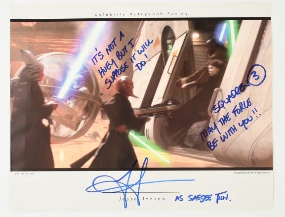 may the fourth be with you web Signed poster photograph of Jesse Jensen in action as Jedi knight Saesee Tiin